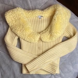Yellow faux fur trim cardigan